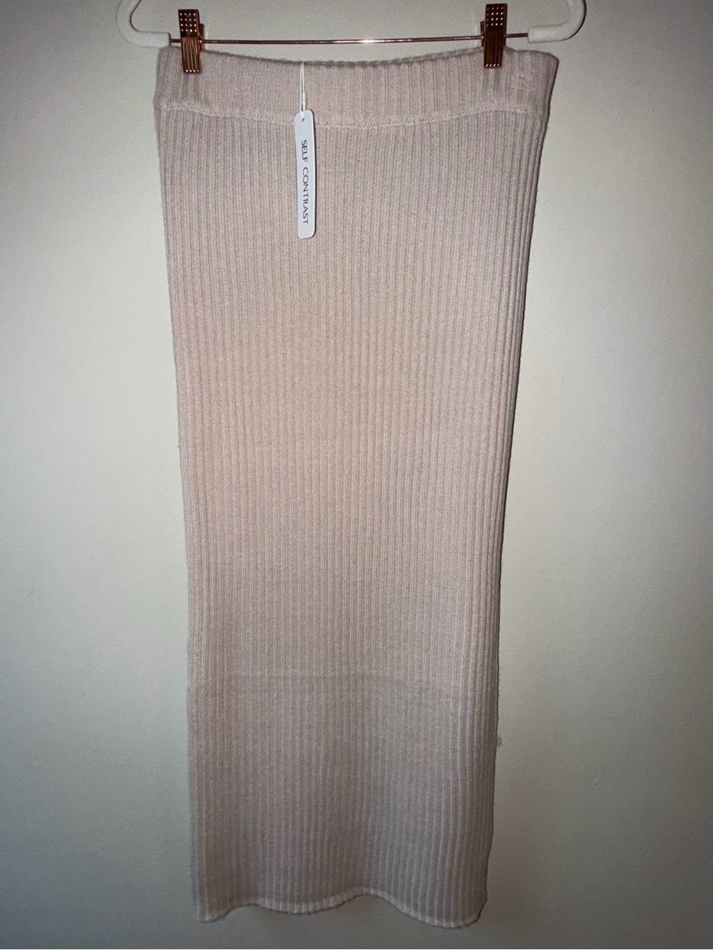 NWT Self Contrast- Wool Blend Ribbed Knit Midi Skirt Beige Size Medium